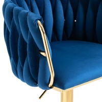 2 Tabourets de bar style art déco avec dossier et repose-pieds, chaise haute hauteur d'assise réglable pivotant 360°, Bleu(m-6)