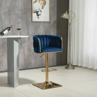 2 Tabourets de bar style art déco avec dossier et repose-pieds, chaise haute hauteur d'assise réglable pivotant 360°, Bleu(m-4)