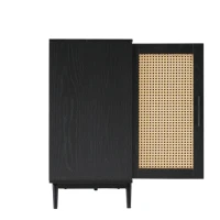 Sideboard mit Glastüren aus Rattan, halbrundem Design und großem Stauraum, Schwarz(m-7)