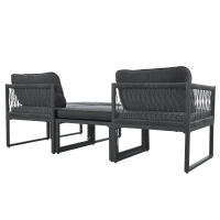 Gartenlounge-Set aus Aluminium mit 2 Sofas und 2 Fußhockern, variabel und verstellbar kombinierbar, für Außen und Innenbereich, Grau(m-10)