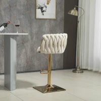 2 Tabourets de bar style art déco avec dossier et repose-pieds, chaise haute hauteur d'assise réglable pivotant 360°, Ivoire(m-5)