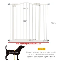PawHut Metal 74-87cm Adjustable Pet Gate Safety Barrier w/ Auto-Close Door White(m-3)