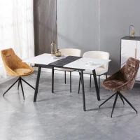 Tavolo Consolle Allungabile da Pranzo in Marmo con Struttura in Acciaio, Ideale per Cene Familiari e Intrattenimento, 110/140x75x76 cm, Nero Bianco(m-1)