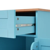 Carrello da Cucina Multifunzionale con Tavolo Ribaltabile, Ripiani Regolabili e Cassetti, su 5 Ruote, 129x71x91,5 cm - Mobiletto da Cucina, Blu+Giallo(m-6)