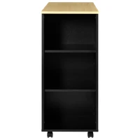 Chariot de Rangement Cuisine Multifonctionnel avec Étagères Ouvertes, Porte-Serviettes en Bois et 4 Roues Silencieuses, avec Frein, Noir(m-7)