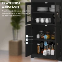 HOMCOM Armário de Cozinha com 2 Portas de Vidro Temperado 2 Prateleiras Abertas e Armário com Prateleira Ajustável 60x30x162 cm Preto(m-6)