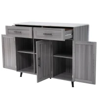 Carrello da Cucina Multifunzione con Tavolo Ribaltabile, Ripiani Interni e 5 Ruote, 2 Cassetti e Mobiletto Salvaspazio, 129x71x91,5 cm, Grigio(m-10)