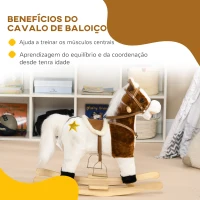 HOMCOM Cavalo Baloiço para Crianças com Música Som e Função de Movimento da Cauda Carga 30 kg 68x26x62 cm Marrom e Branco(m-6)