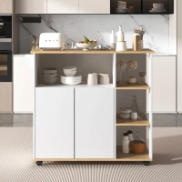 Carrello da cucina moderno e minimalista con mobile da cucina per microonde e ruote piroettanti a 360°, 105x38x89,5 cm, Bianco(m-1)