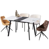 Tavolo Consolle Allungabile da Pranzo in Marmo con Struttura in Acciaio, Ideale per Cene Familiari e Intrattenimento, 110/140x75x76 cm, Nero Bianco(m-11)