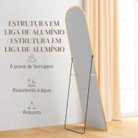 HOMCOM Espelho de Pé Espelho de Corpo Inteiro 50x170 cm com Estrutura de Liga de Alumínio e Suporte para Sala Quarto Dourado(m-6)