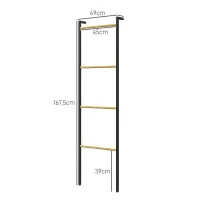 HOMCOM Toalheiro de 4 Níveis Toalheiro Casa de Banho com 4 Barras de Bambu e Estrutura de Aço 49x5,5x167,5 cm Preto e Madeira(m-3)