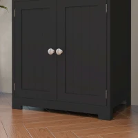 HOMCOM Armário de Cozinha com 2 Portas de Vidro Temperado 2 Prateleiras Abertas e Armário com Prateleira Ajustável 60x30x162 cm Preto(m-9)
