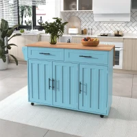 Carrello da Cucina Multifunzionale con Tavolo Ribaltabile, Ripiani Regolabili e Cassetti, su 5 Ruote, 129x71x91,5 cm - Mobiletto da Cucina, Blu+Giallo(m-4)