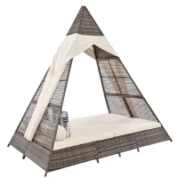 Ensemble de Salon de Jardin en Rotin avec Tente, Convient pour 2-4 Personnes, Inclut des Coussins de Siège Lavables avec Fermeture Éclair, Beige(m-2)