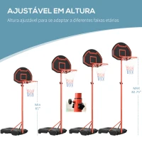 HOMCOM Tabela de Basquetebol com Altura Ajustável 194-249 cm Rodas e Base Recarregável para Adolescentes e Adultos Vermelho e Preto(m-4)