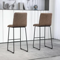 HOMCOM Set de 2 Scaune de Bar, Scaune Moderne pentru Bar de Mic Dejun, Tapitate cu Piele Ecologică, cu Spătar și Picioare de Oțel, 44x50x109 cm, Maro(m-7)
