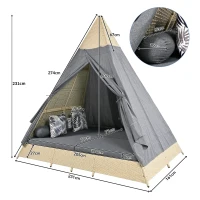 Salon de jardin en rotin avec tente, adapté pour 2 à 4 personnes, avec coussins amovibles et lavables, Gris(m-3)