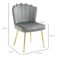 HOMCOM Velvet-Feel Shell Accent Chair - Grey(m-3)