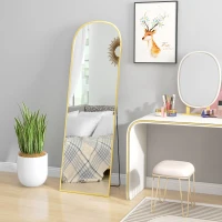 HOMCOM Espelho de Pé Espelho de Corpo Inteiro 50x170 cm com Estrutura de Liga de Alumínio e Suporte para Sala Quarto Dourado(m-9)