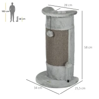 PawHut Poste de Arranhar para Gatos 58 cm Arranhador para Gatos com Poste de Sisal e Bolas Suspensas 34x25,5x58 cm Cinza(m-3)