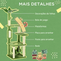 PawHut Arranhador de Gatos Grande de 142 cm com Postes de Sisal Plataformas Rede Folhas e Bola de Brinquedo Ø49x142 cm Verde(m-6)