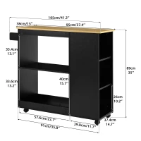 Chariot de Rangement Cuisine Multifonctionnel avec Étagères Ouvertes, Porte-Serviettes en Bois et 4 Roues Silencieuses, avec Frein, Noir(m-3)