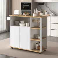 Carrello da cucina moderno e minimalista con mobile da cucina per microonde e ruote piroettanti a 360°, 105x38x89,5 cm, Bianco(m-4)