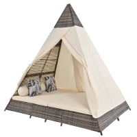 Ensemble de Salon de Jardin en Rotin avec Tente, Convient pour 2-4 Personnes, Inclut des Coussins de Siège Lavables avec Fermeture Éclair, Beige(m-12)