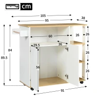 Carrello da cucina moderno e minimalista con mobile da cucina per microonde e ruote piroettanti a 360°, 105x38x89,5 cm, Bianco(m-3)