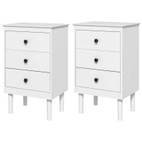 HOMCOM Set of Two Three-Drawer Modern Bedside Tables - White(m-11)