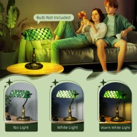 HOMCOM Stained Glass Table Lamp, Vintage Lamp with Green Handmade Shade, Metal Base, Antique Bedside Lamp for Bedroom Living Room Home Decoration(m-5)