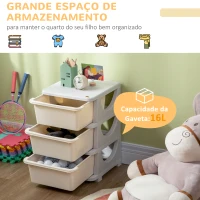 HOMCOM Organizador de Brinquedos para Crianças com 3 Gavetas Arrumação para Brinquedos Roupas Livros 37x37x56,5 cm Bege(m-4)