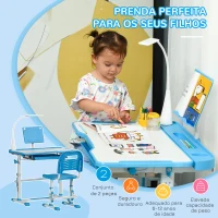 HOMCOM Conjunto de Secretária e Cadeira para Crianças com Altura Ajustável Lâmpada LED 80x49,5x80-105 cm e 36x34x60-73 cm Azul(m-4)