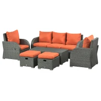 Outsunny Six-piece Outdoor Rattan Dining Set, with Reclining Armchairs - Orange(m-11)