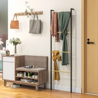 HOMCOM Toalheiro de 4 Níveis Toalheiro Casa de Banho com 4 Barras de Bambu e Estrutura de Aço 49x5,5x167,5 cm Preto e Madeira(m-7)