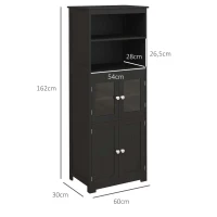 HOMCOM Armário de Cozinha com 2 Portas de Vidro Temperado 2 Prateleiras Abertas e Armário com Prateleira Ajustável 60x30x162 cm Preto(m-3)