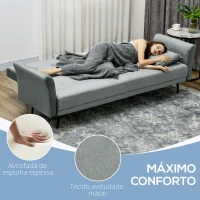 HOMCOM Sofá Cama Convertível Sofá Cama de 3 Lugares com Encosto Ajustável de 3 Níveis e 2 Almofadas Acolchoadas 206x81x83 cm Cinza(m-5)