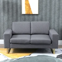 HOMCOM 2-zitsbank stoffen bank hoekbank gestoffeerde bank zitmeubelen kussens armsteun hout metaal lichtgrijs 160 x 82 x 78 cm(m-8)