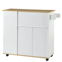 Carrello da cucina moderno e minimalista con mobile da cucina per microonde e ruote piroettanti a 360°, 105x38x89,5 cm, Bianco(m-10)