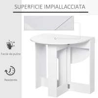 HOMCOM Tavolo Pieghevole da Pranzo a 2 Ribalte, Tavolo da Pranzo Allungabile in Legno Salvaspazio per Cucina e Soggiorno, 104x76x73.7 cm, Bianco(m-6)