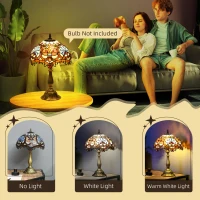 HOMCOM Stained Glass Table Lamp, Handcrafted Artisan Collectible, Suitable for Living Room and Bedside, Multi-Coloured, Ф31 x 48Hcm, Zinc Alloy.(m-5)
