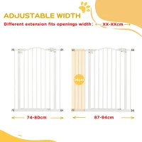 PawHut Pressure Fit Dog Stair Gate No Drilling Safety Gate Auto Close for Doorways, Hallways, 74-94cm Adjustable, 94cm Tall, White(m-8)
