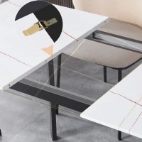 Tavolo Consolle Allungabile da Pranzo in Marmo con Struttura in Acciaio, Ideale per Cene Familiari e Intrattenimento, 110/140x75x76 cm, Nero Bianco(m-8)