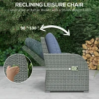 Outsunny Six-piece Outdoor Rattan Dining Set, with Reclining Armchairs - Blue(m-4)