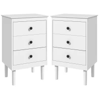 HOMCOM Set of Two Three-Drawer Modern Bedside Tables - White(m-1)