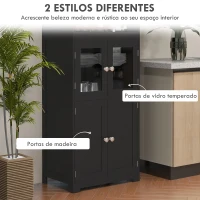 HOMCOM Armário de Cozinha com 2 Portas de Vidro Temperado 2 Prateleiras Abertas e Armário com Prateleira Ajustável 60x30x162 cm Preto(m-5)