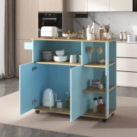 Carrello da cucina moderno e minimalista con mobile da cucina per microonde e ruote piroettanti a 360°, 105x38x89,5 cm, Blu(m-5)