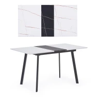 Tavolo Consolle Allungabile da Pranzo in Marmo con Struttura in Acciaio, Ideale per Cene Familiari e Intrattenimento, 110/140x75x76 cm, Nero Bianco(m-10)