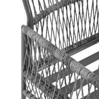 Ensemble Repas Jardin en PE-Rattan et Fer Zingué, 5 Pièces : 4 Chaises avec Coussins Inclus et 1 Table , Table avec Plateau en WPC, Gris(m-9)